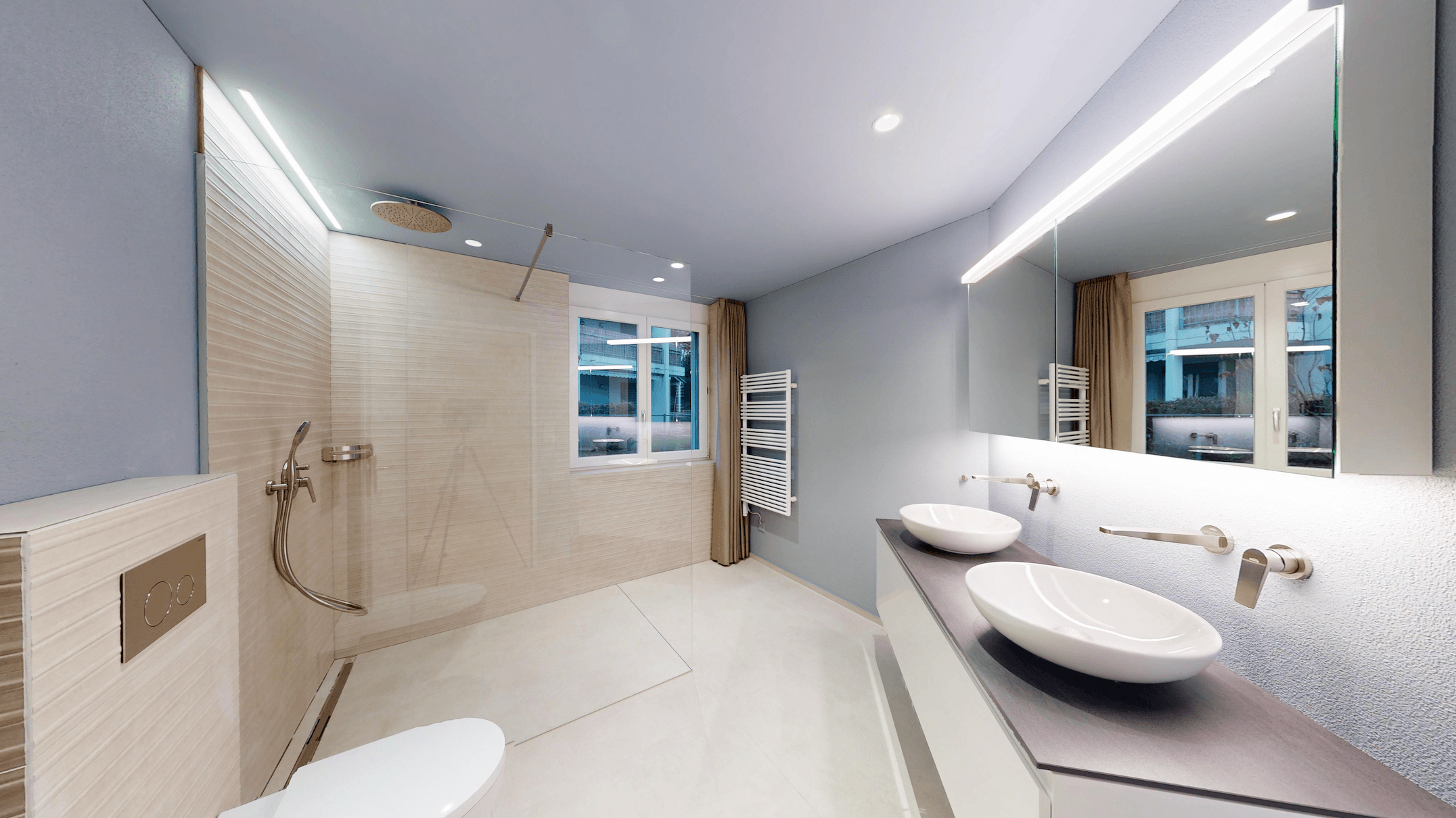 Neues Badezimmer mit Doppelwaschtisch nach dem Umbau in Weggis